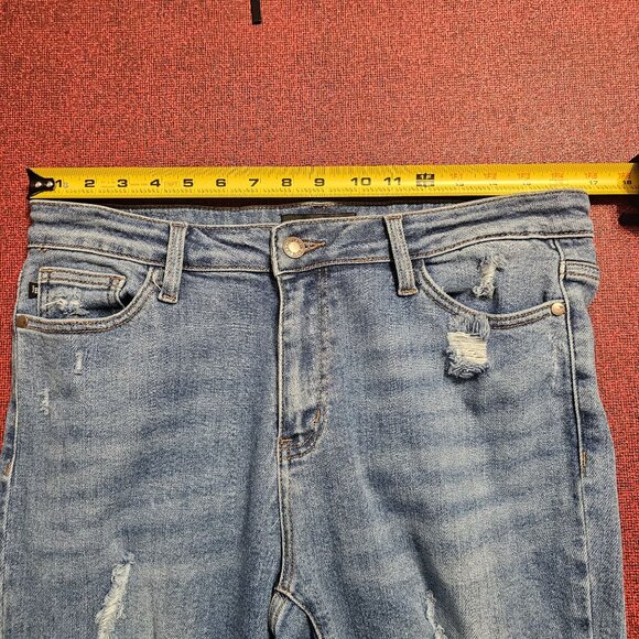 Judy Blue Women's 30 Relaxed Fit Distressed Stretch Mid Rise Tapered Blue Jeans - Picture 9 of 11